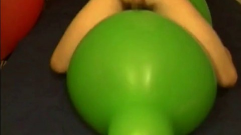 Big green balloon riding humping cum