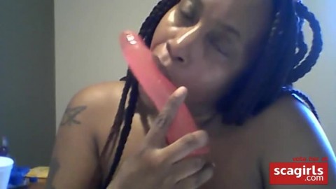 Nasty deep throat on the dildo