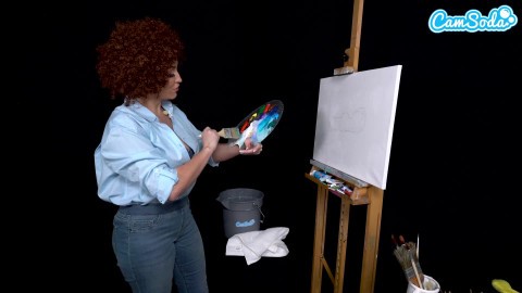 Big Tits MILF Ryan Keely Cosplay As Bob Ross Gets Horny During Painting Tutorial