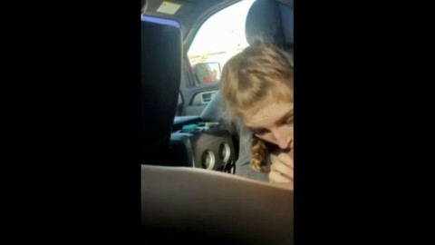 Blonde college girl with braids sucks cock in the car