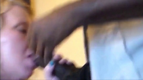 Blonde sucks and fucks fat black dick.